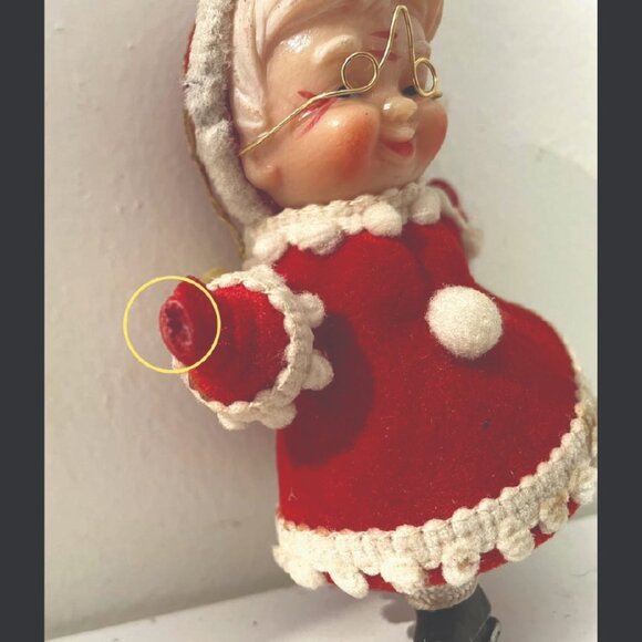 Vintage Flocked Mrs. Claus Ornament – 4.25" - Picture 2 of 4